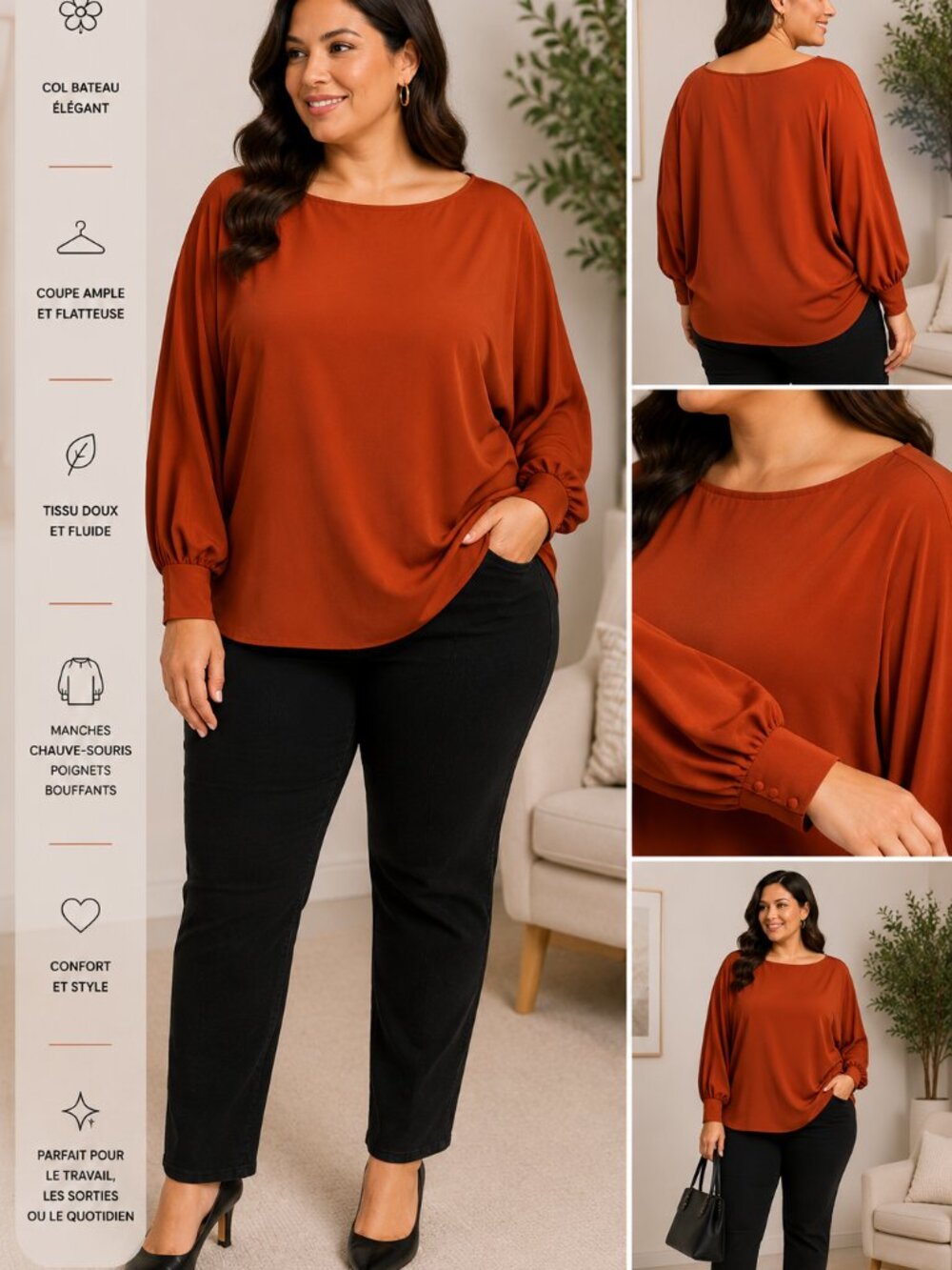 ADDITION ELLE — RUST BOAT NECK BLOUSE — SIZE 2X